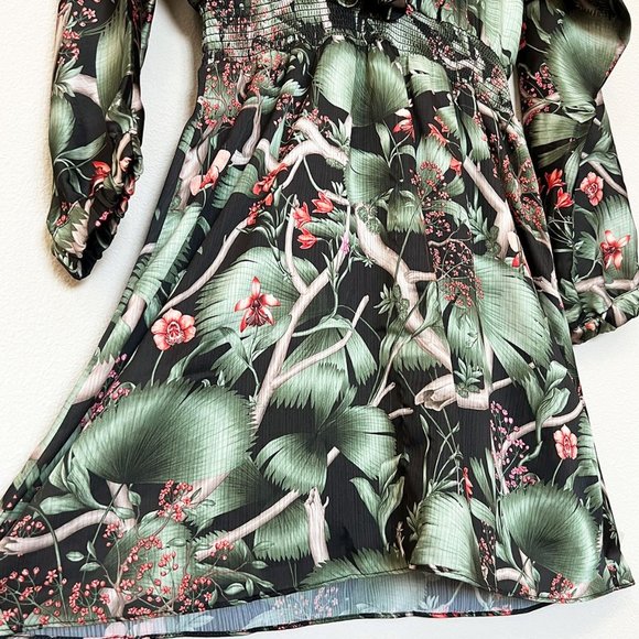 Johanna Ortiz x H&M Patterned Dress with Flounce Mini Ruffle Tropical Silky S - Picture 12 of 16